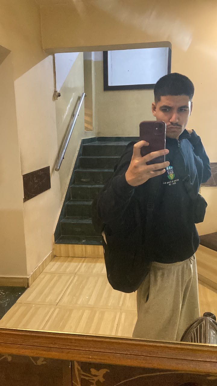 Mirror selfie in a UCD hoodie